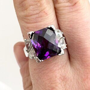 Purple Cubic Zirconia Sterling Silver Multi Gemstone Vintage Ring - sz 9